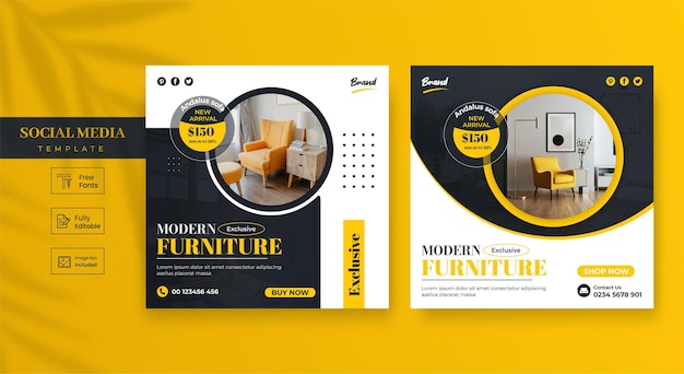 Vector modern furniture social media template banner and instagram post template