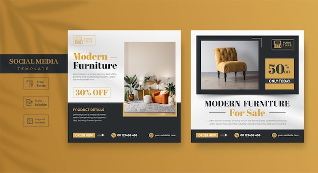 Modern furniture social media template banner and instagram Post Template