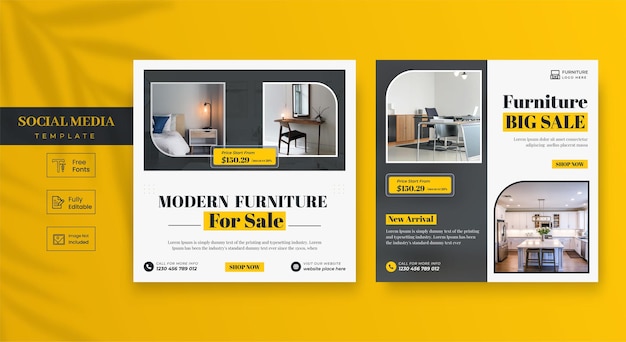 Modern furniture social media template banner and instagram Post Template