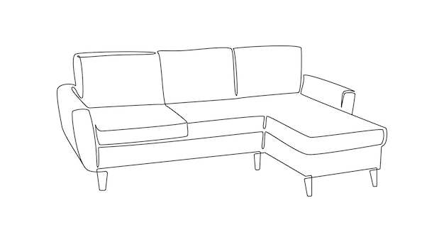 Modern furniture sofa with pillows for home interior in trendy loft style outline contour lines