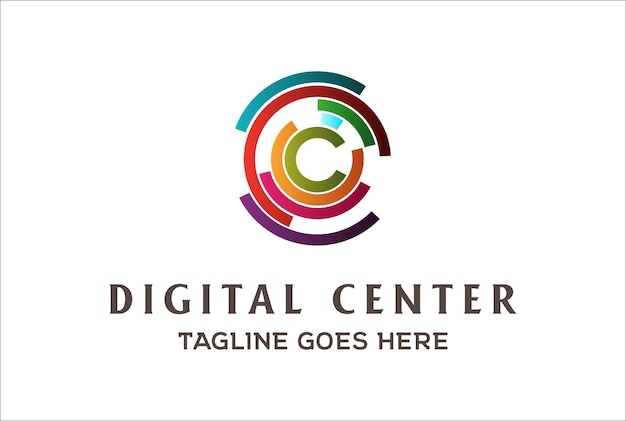 Современный футуристический начальный C Circle Circular Digital Target Line Logo Design Vector