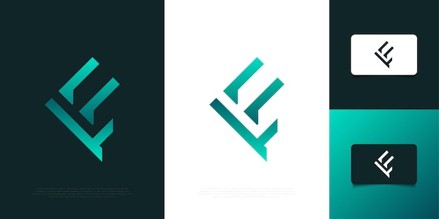 추상적인 개념을 가진 녹색 그라디언트의 현대적이고 미래적인 문자 F 로고 디자인. 이니셜 문자 F 로고