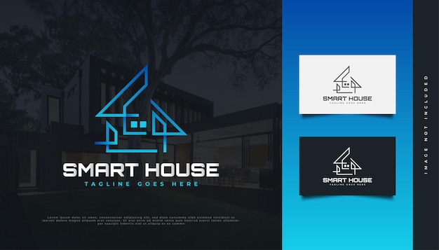 Современный и футуристический дизайн логотипа недвижимости в синем градиенте со стилем линии. Строительство, архитектура или дизайн логотипа здания
