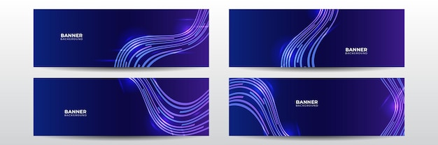 Banner di tecnologia futuristica moderna. modello lungo dell'insegna di affari di vettore astratto blu. priorità bassa minima di affari con la struttura del cerchio di semitono. modello di banner vettoriale tecnologico per social media, sito web.