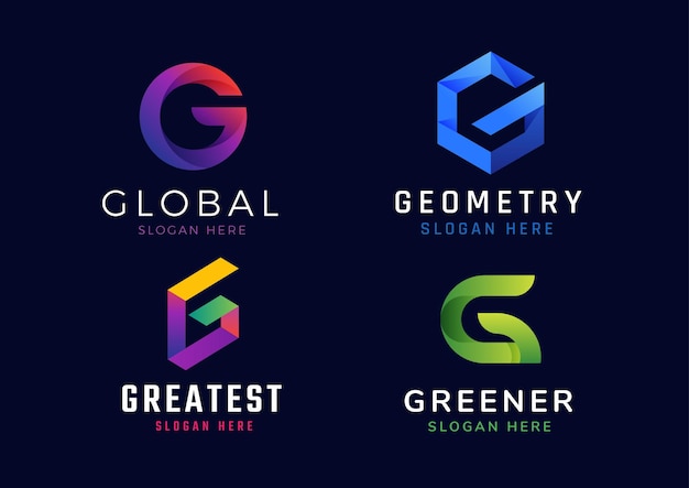 Modern g initial gradient adaptive logo set