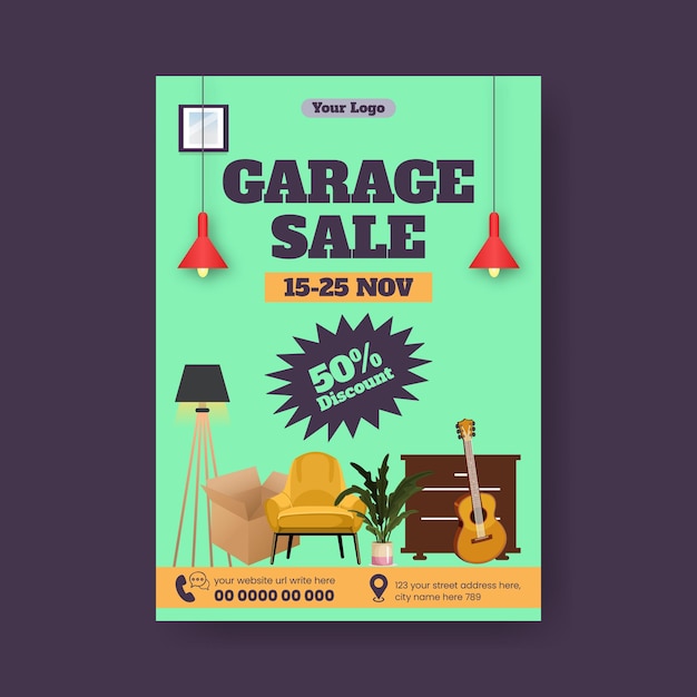 Modern Garage sale print flyer or poster template Yard sale poster or leaflet vector design