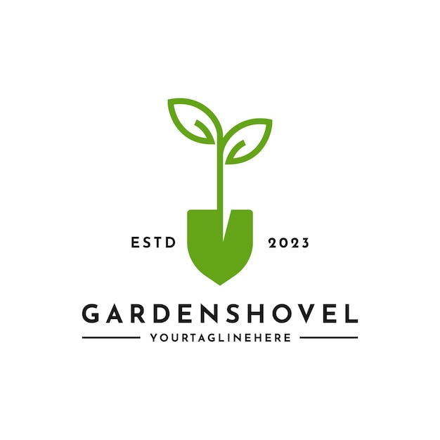 Modern garden shovel logo with tree concept