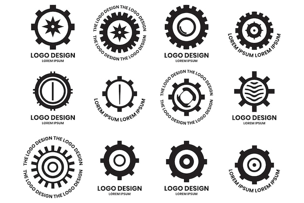 벡터 배경에 고립 된 미니멀리즘 스타일의 현대 기어 및 서클 로고