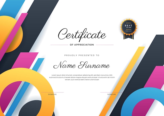 Vector modern geometric colorful abstract certificate design template