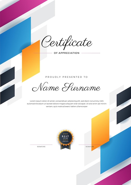 Modern geometric colorful abstract certificate design template