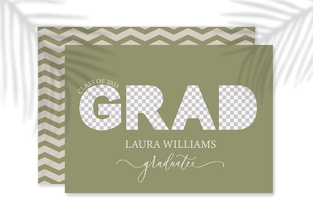 Modern geometric green multi photo graduation announcement with calligraphy and place for photo