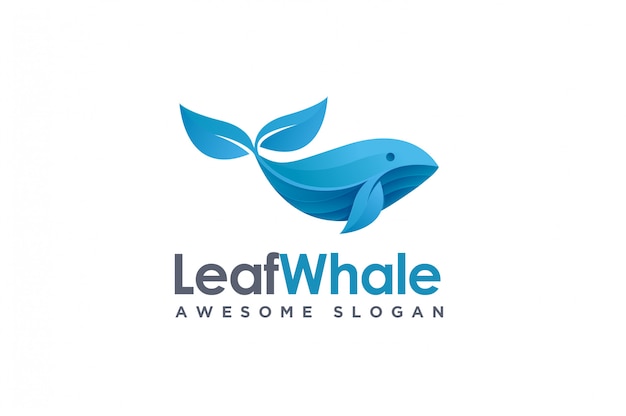 Modern geometric logo of whale fish and leaf, nature whale logo