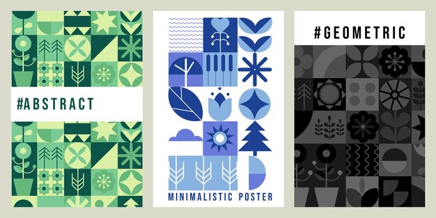 Modern geometric monochrome silhouette poster Abstract nature shapes Bauhaus