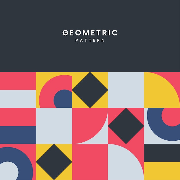 Modern Geometric pattern and Texture design with Text and yellow white dark blue shapes