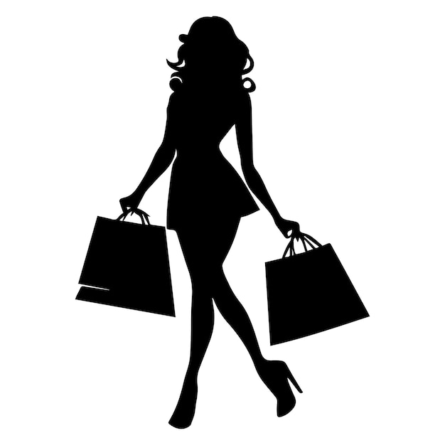 a modern girl with shopping vector silhouette