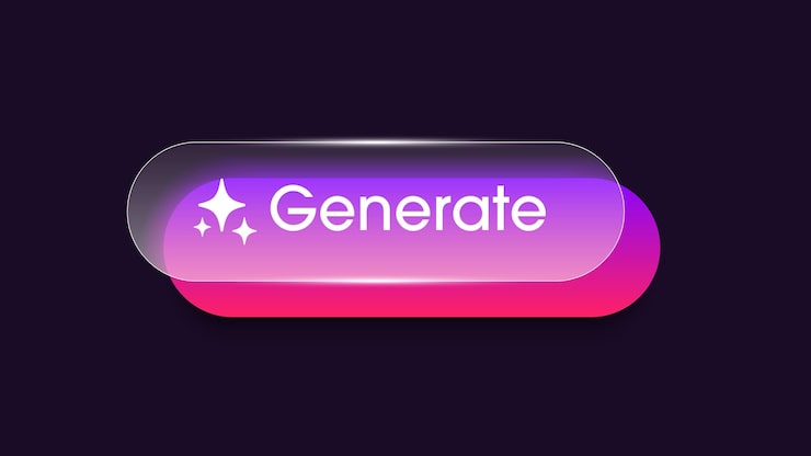 Vector modern glassmorphism generative ai button artificial intelligence concept modern web user interface element for ui ux design transparent button in the glassmorphism style vector illustration