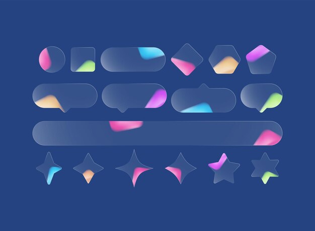 modern glassmorphism shape and ui element set colorful gradient interface design abstract button and speech bubble template futuristic minimal element collection for web and app design