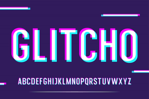 Modern glitch digital alphabet