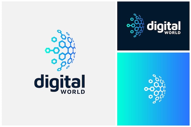 Modern Globe digitale futuristische zeshoek ketting link World Wide Global Network Connection Logo