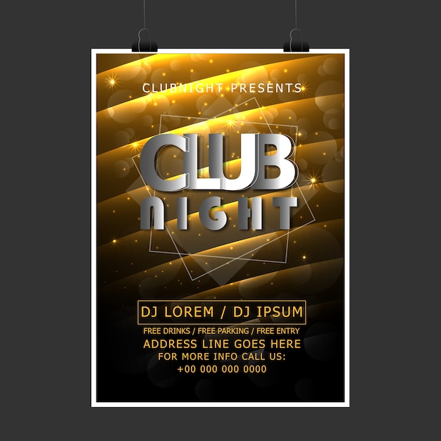 Vector modern glowing club party flyer template.