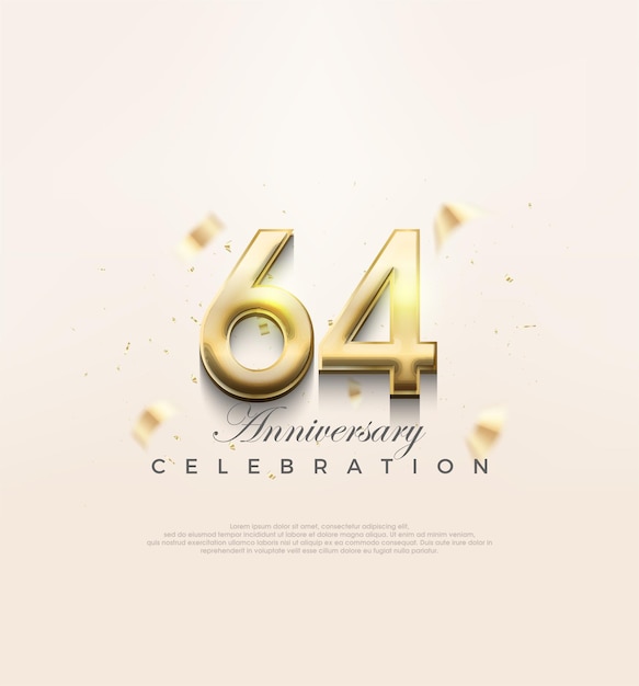 Modern gold 64th anniversary Premium design to celebrate a birthday Premium vector background for greeting and celebration