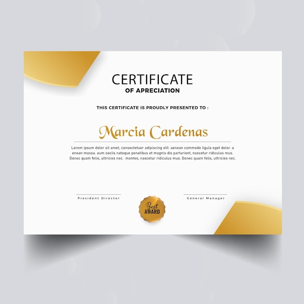 Modern gold elegant certificate template