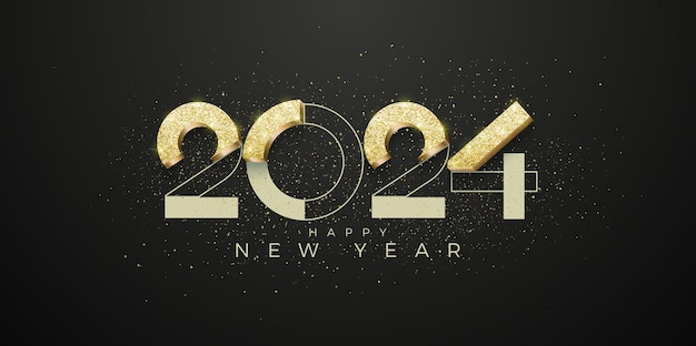 Modern golden vector new year 2024 With luxurious gold glitter and shiny shine Premium design vector for happy new year banner poster greeting and celebration