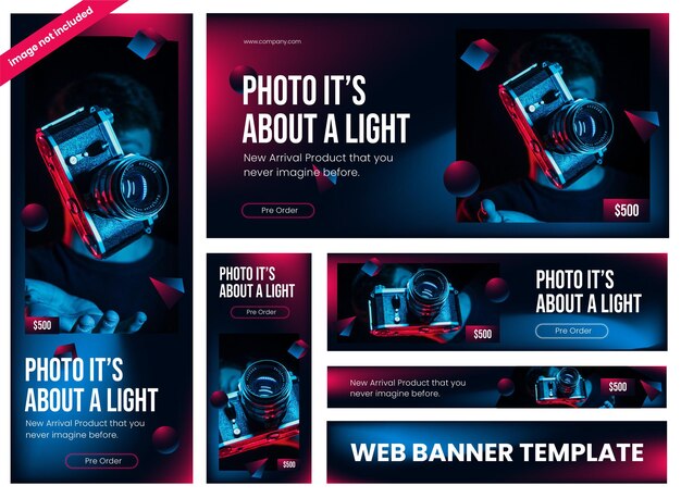 Vector modern gradient camera banner template collection