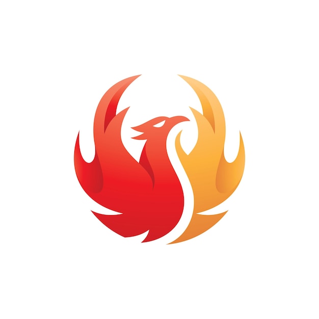 フェニックスまたは火の鳥のロゴデザインのモダンなグラデーションカラースタイル火または炎の翼のベクトルを持つ鳥