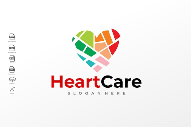 Modern Gradient Colorful Heart Care Logo Template Illustration Vector