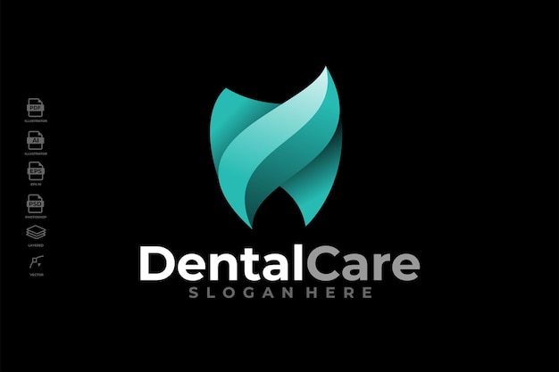 Modern gradient dental care clinic tooth logo design template vector