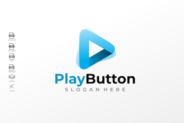 Modern Gradient Play Button Video Music Logo Design Template Vector