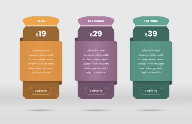 Modern gradient pricing comparison list with abstract shapes for web design