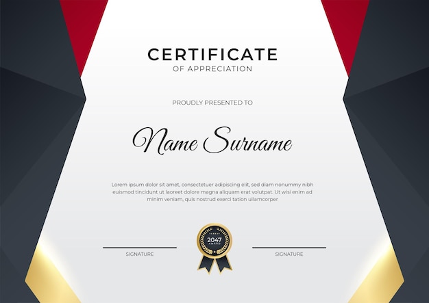 Modern gradient red black gold certificate design Template