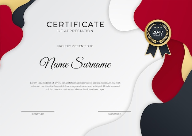 Modern gradient red black gold certificate design Template