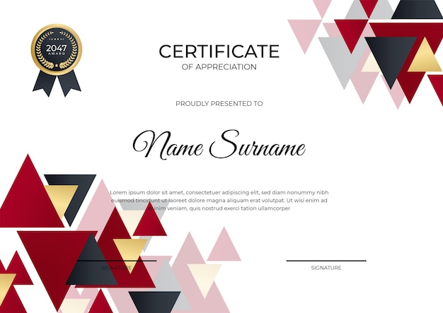 Modern gradient red black gold certificate design Template