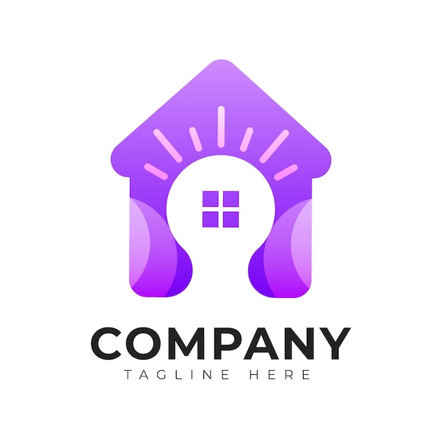 Modern gradient style home and house logo template with bulb light concept