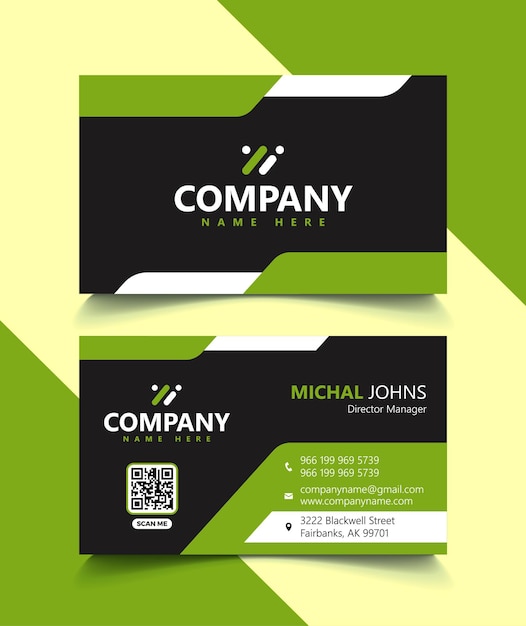 Modern green black and white professional business card template