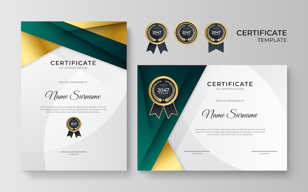Современный шаблон зеленого сертификата и рамка для диплома и печати зеленый и золотой элегантный шаблон сертификата о достижениях с золотым значком и рамкой