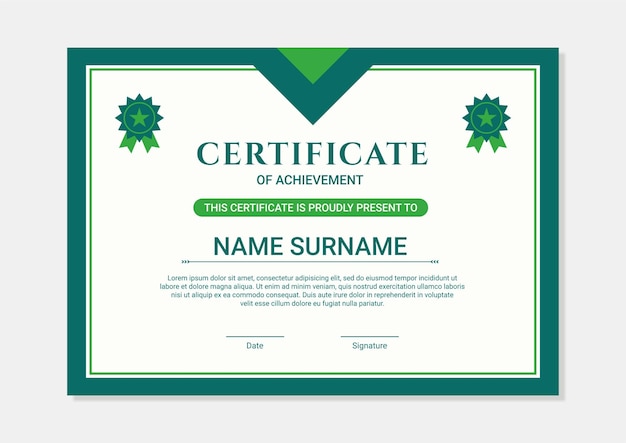 Modello di certificato verde moderno con design piatto