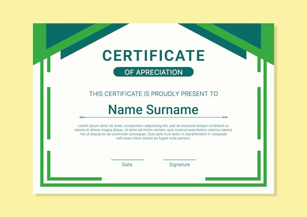 Modello di certificato verde moderno con design piatto