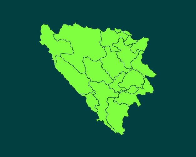 Modern Green Color High Detailed Border Map Of Bosnia Herzegovina Isolated on Dark Background