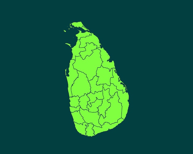 暗い背景に分離されたスリランカのモダンな緑色の高詳細ボーダーマップ
