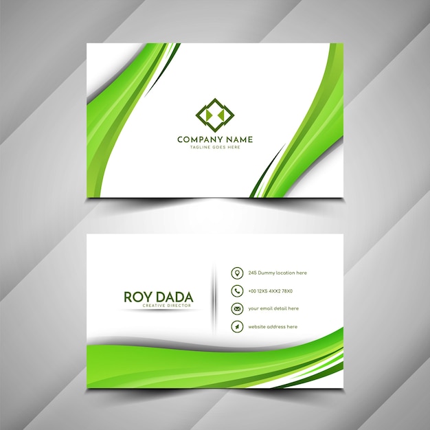 Modern green color wave style business card design  vector