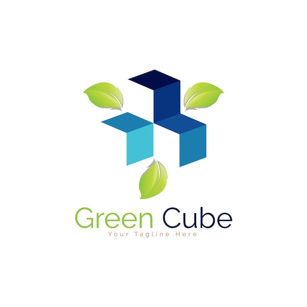 ブランドまたは会社およびその他のモダンなグリーン キューブ リーフ色のロゴのテンプレート デザインのベクトル