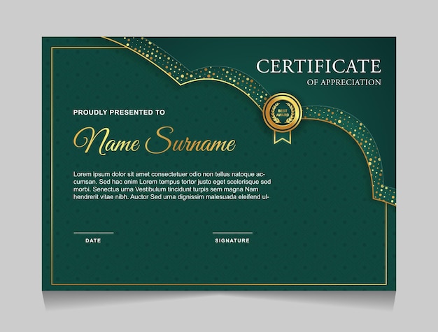 Vector modern green and gold certificate design template