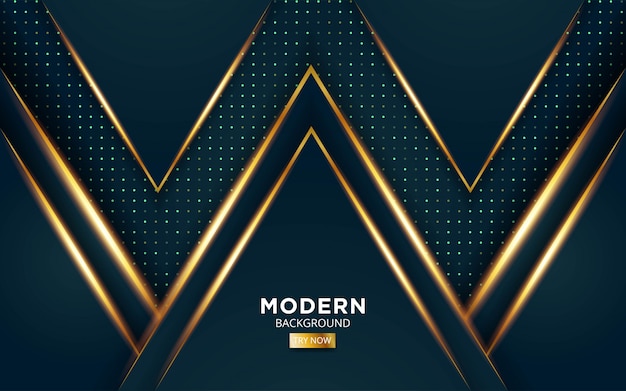Modern green premium abstract vector background with golden light lines in dots texture.