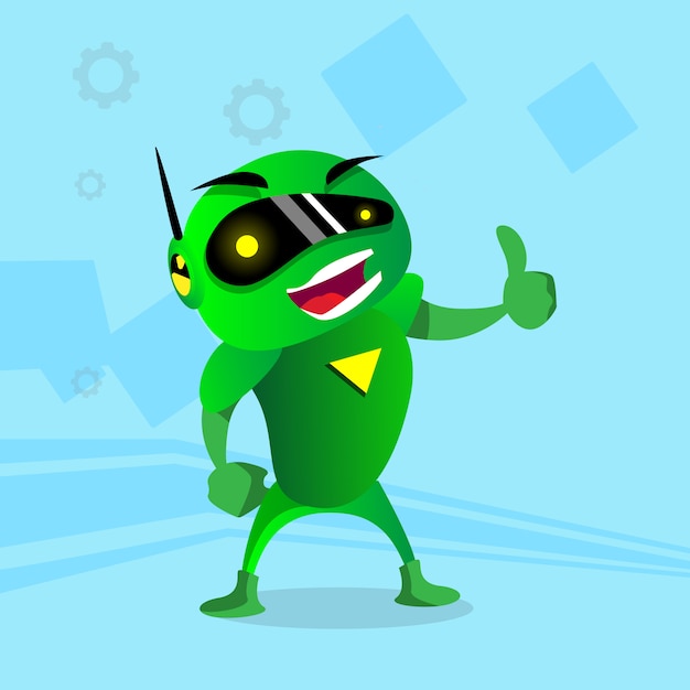 Modern Green Robot Hold Thumb Up Hand Gesture