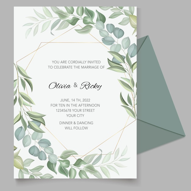 modern greenery wedding invitation template