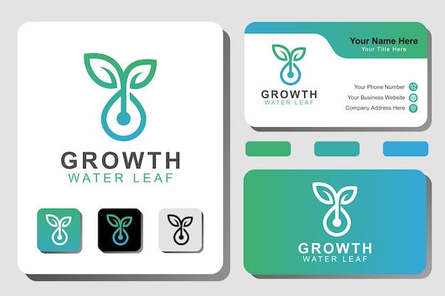 Modern growth plant logo. garden line water drop with leaf logo concept template